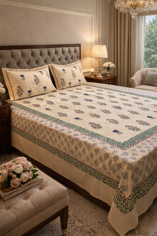 Sohini – Hand Block Printed Peach Coloured Double Bedsheet Set