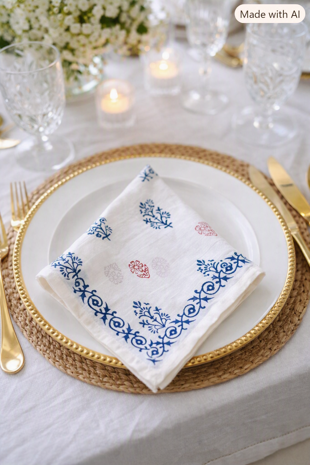 Darbar - Set of 6 Hand Block Printed Table Napkins