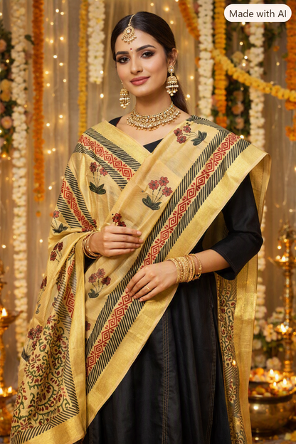 Amara – Beige Chanderi Silk Dupatta
