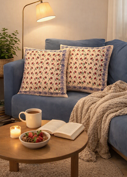 Floral Whispers – Cotton Hand Block Printed Cushion Covers (Set of 2)