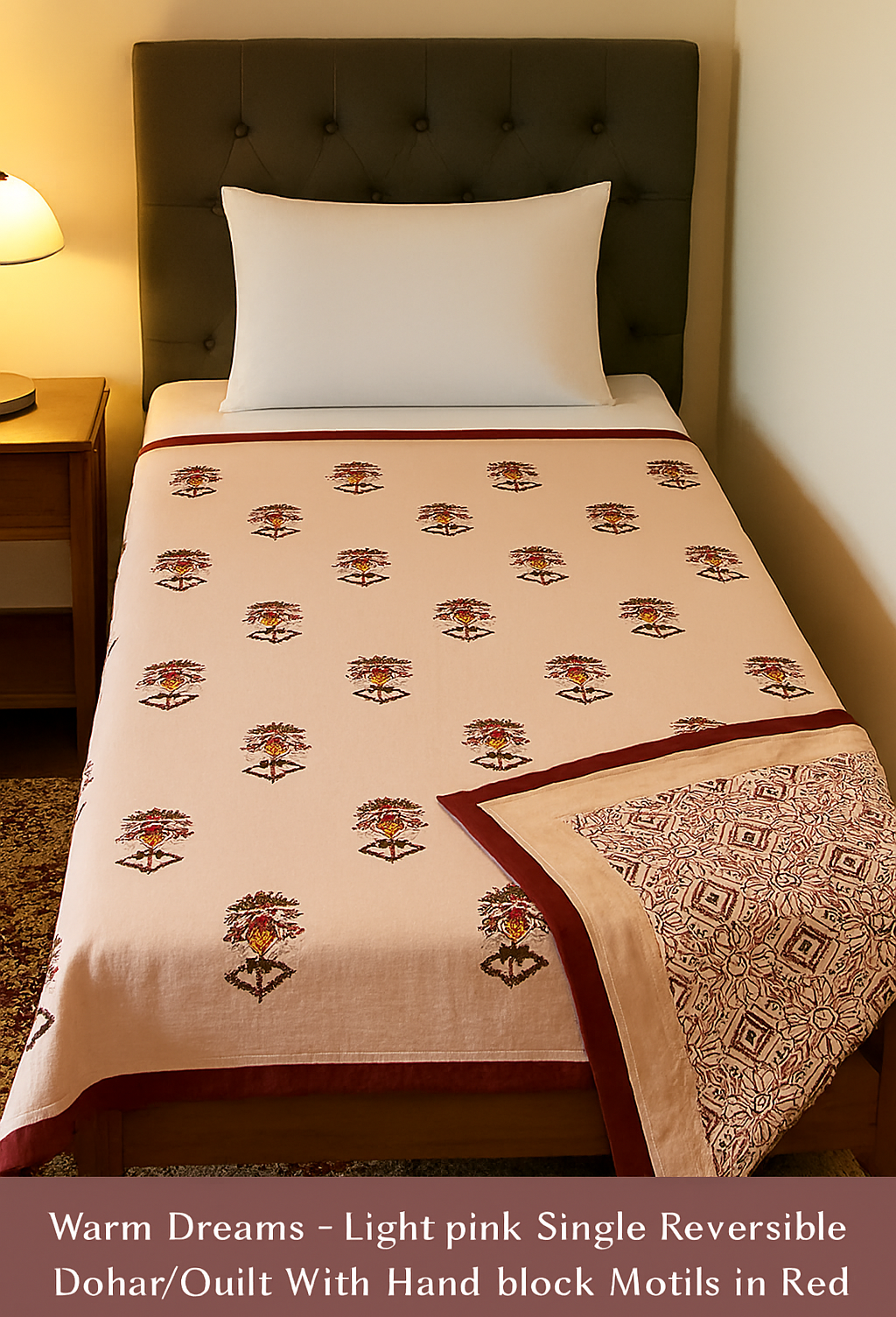 Warm Dreams - Light Pink Reversible Hand Block Printed Dohar