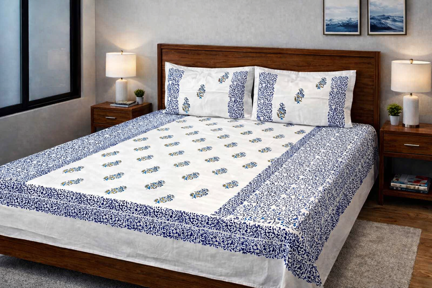 IndraNeel – Hand Block Printed Double Bedsheet Set