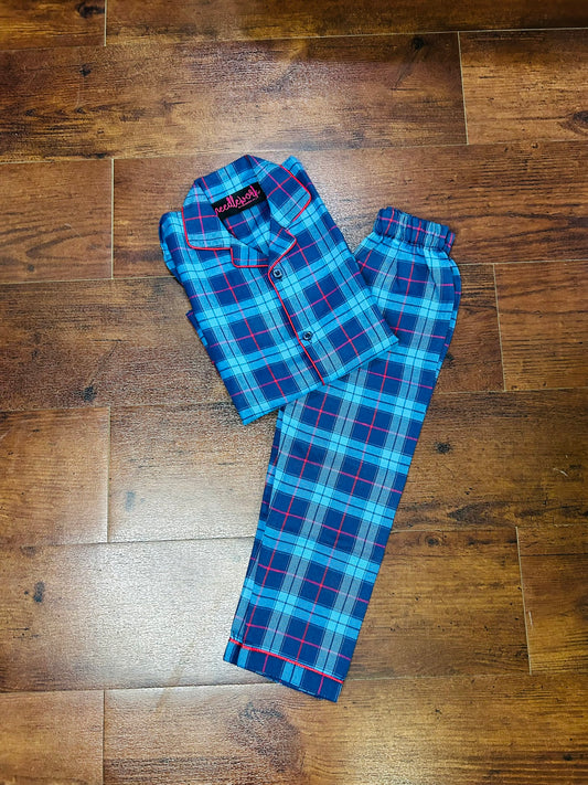 Plaid Charm Night suit 💙❤️🖤🧵