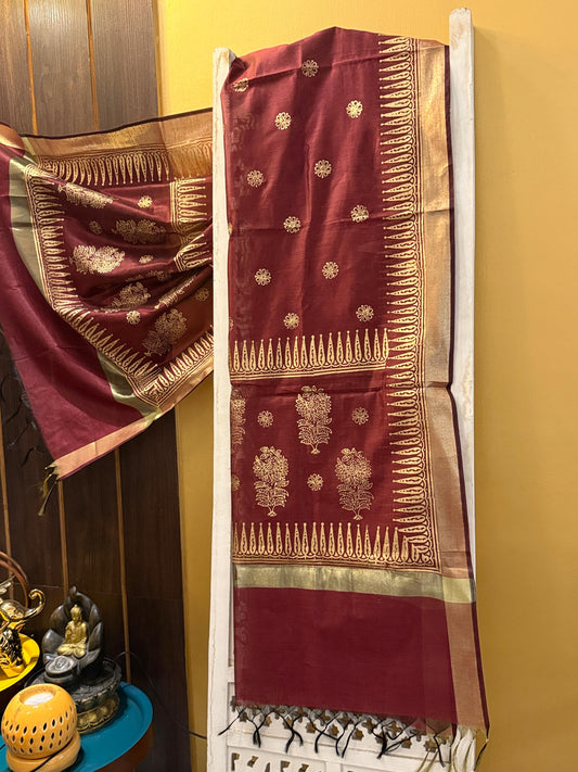 Kumud - Maroon Chanderi Silk Dupatta