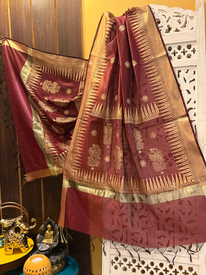 Kumud - Maroon Chanderi Silk Dupatta