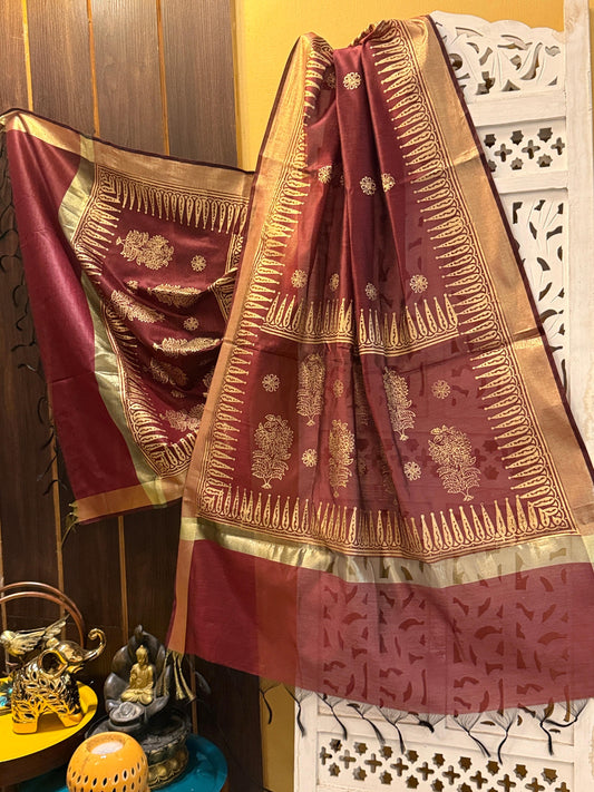 Kumud - Maroon Chanderi Silk Dupatta