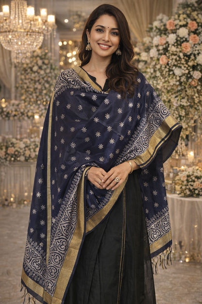Kamalika – Navy Blue Chanderi Silk Dupatta