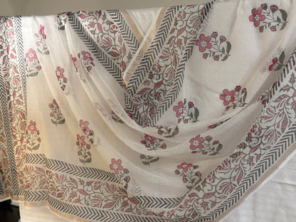 Pushpa - White Kota Doria Floral Dupatta