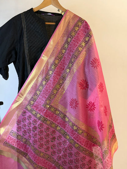 Padma – Pink Floral Chanderi Silk Dupatta