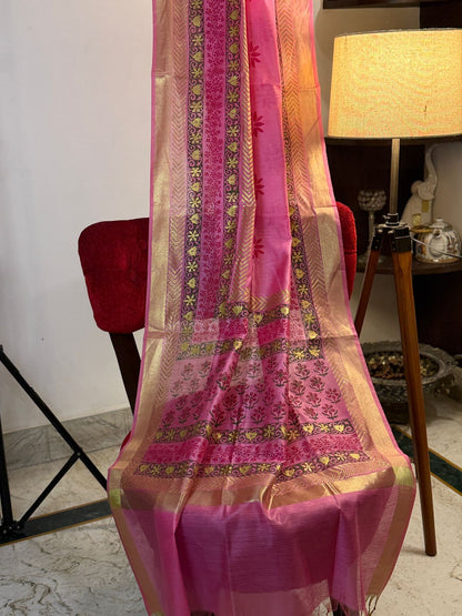 Padma – Pink Floral Chanderi Silk Dupatta