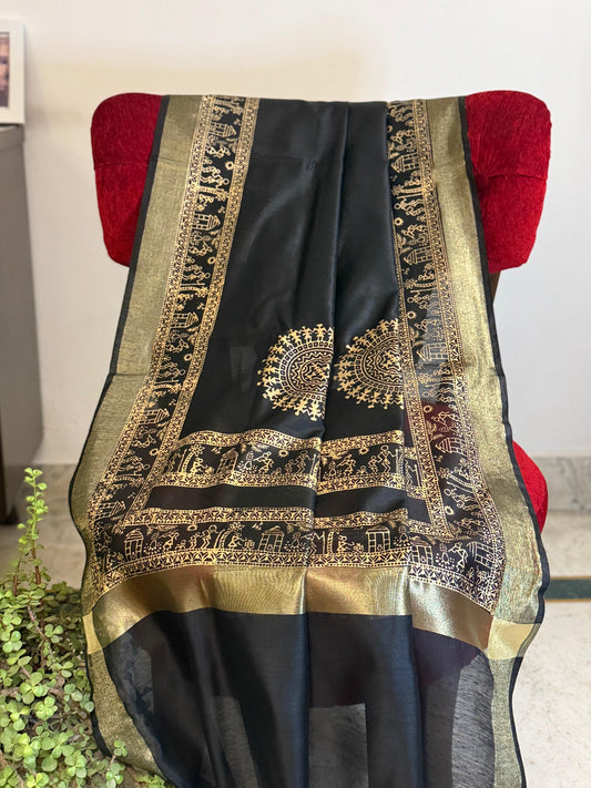 Tribalika - Chanderi Silk Black Dupatta
