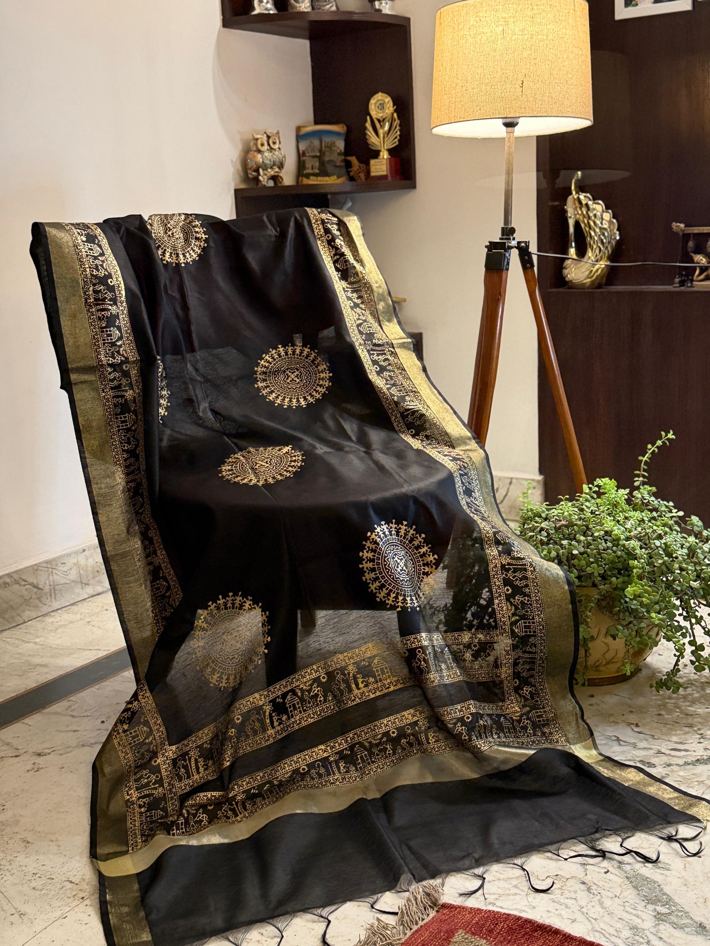 Tribalika - Chanderi Silk Black Dupatta