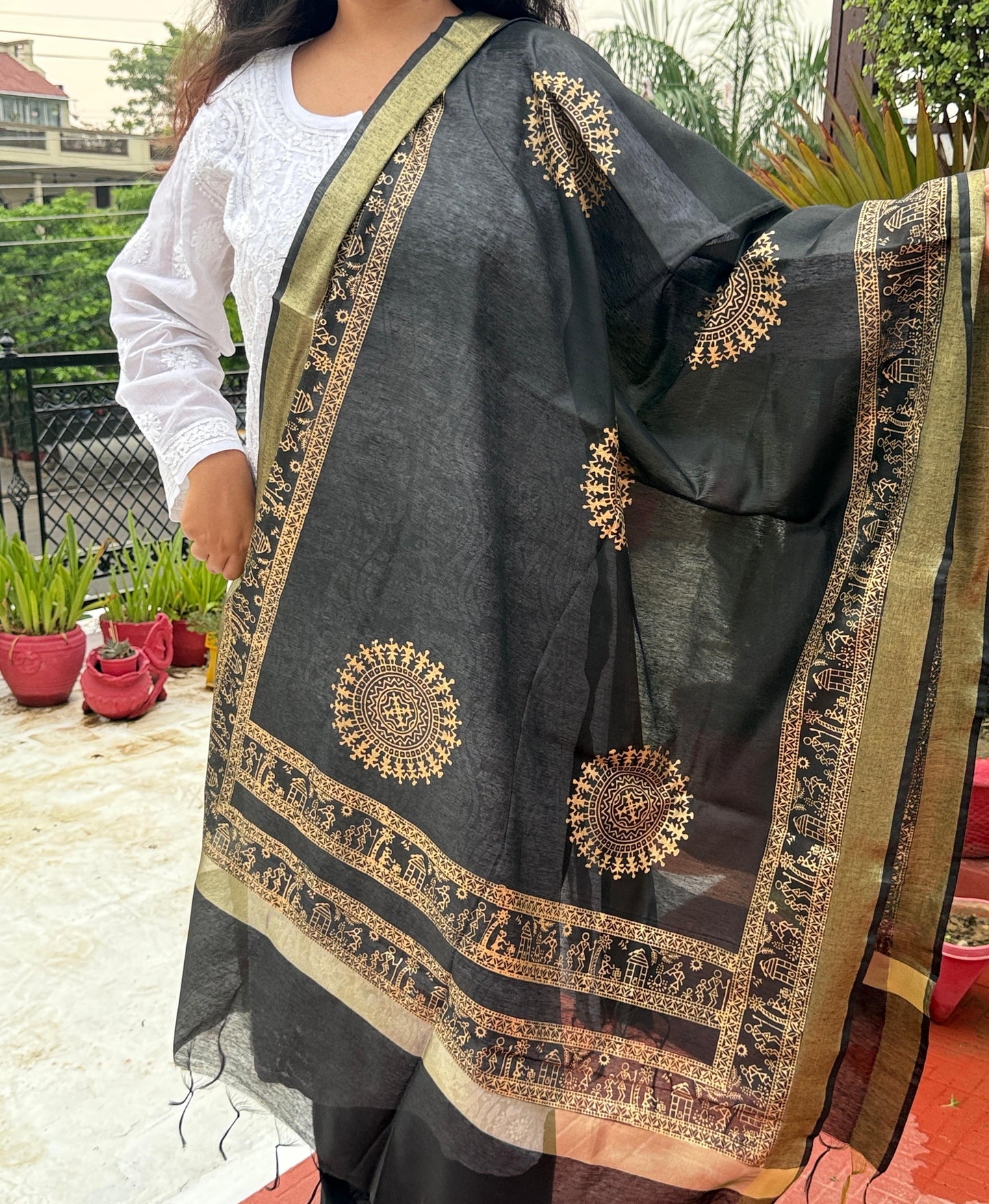 Tribalika - Chanderi Silk Black Dupatta