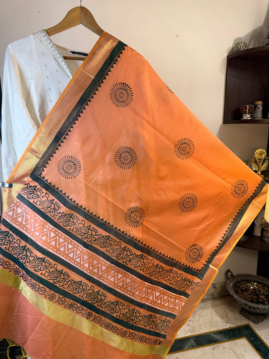 Trishika – Orange Chanderi Silk Dupatta