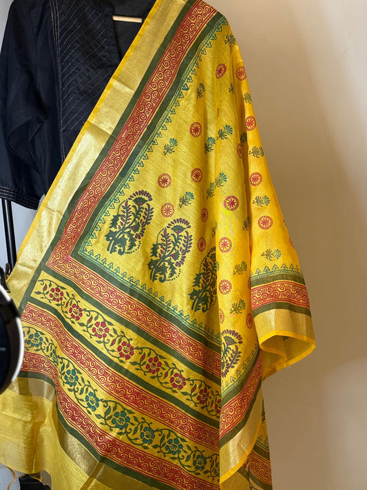 Vibha – Bright Yellow Chanderi Silk Dupatta