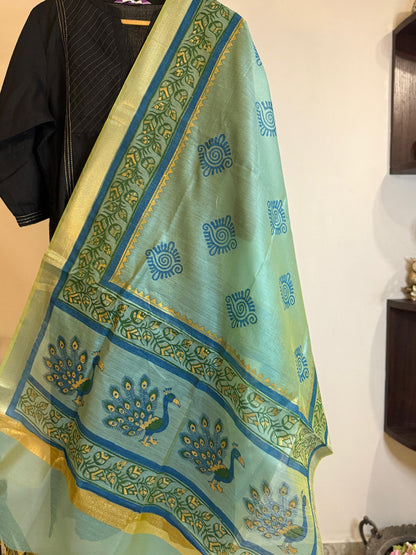 MorPankh – Teal Chanderi Silk Dupatta