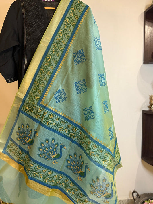 MorPankh – Teal Chanderi Silk Dupatta
