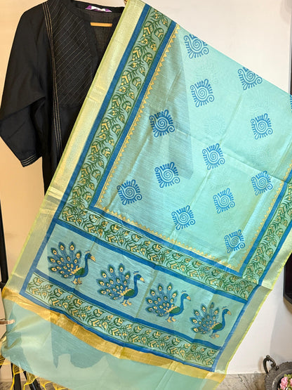 MorPankh – Teal Chanderi Silk Dupatta