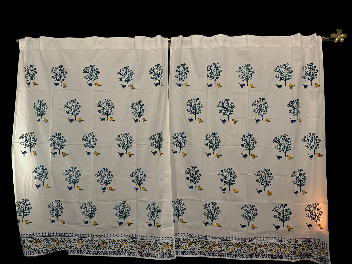 Chidiya – Set of 2 Hand Block Printed Cotton Window Curtains