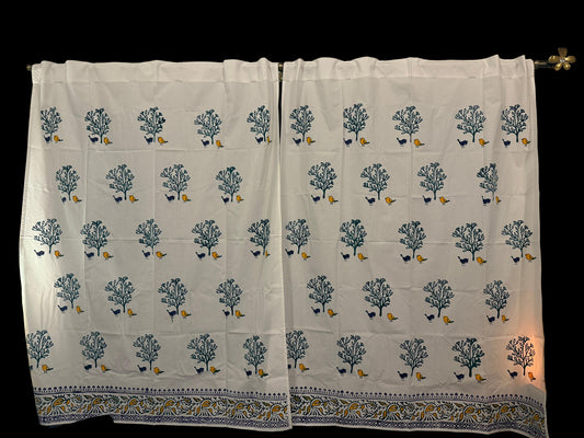 Chidiya – Set of 2 Hand Block Printed Cotton Window Curtains