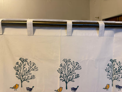 Chidiya – Set of 2 Hand Block Printed Cotton Window Curtains