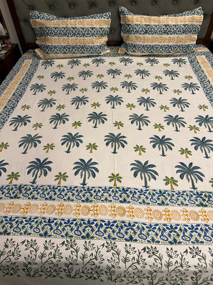 Coastal Calm – Hand Block Printed Double Bedsheet Set