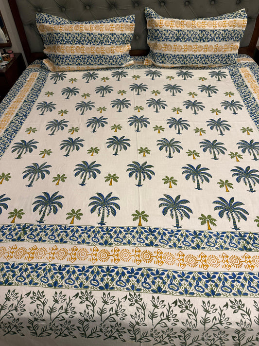 Coastal Calm – Hand Block Printed Double Bedsheet Set