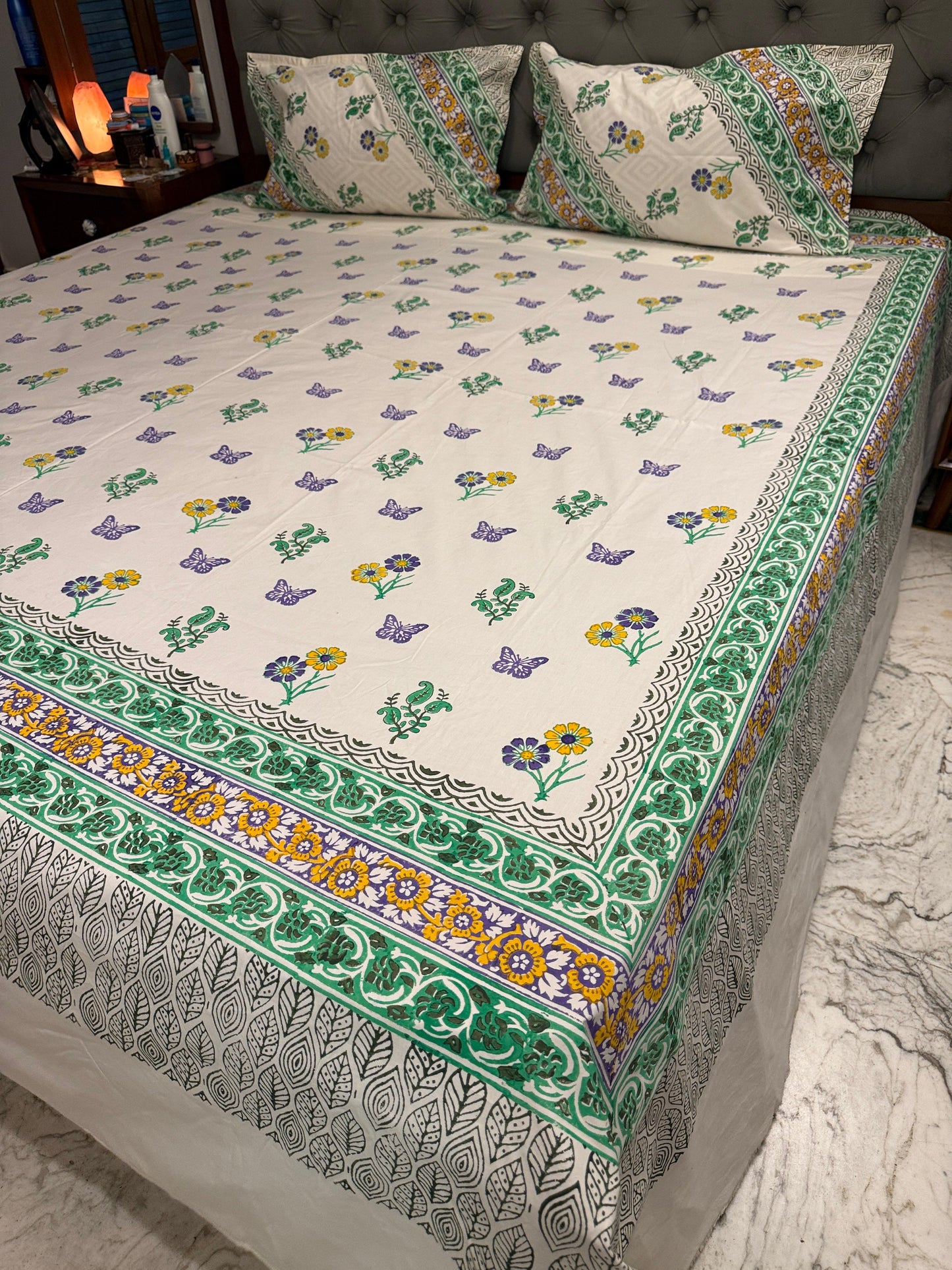 Titli 🦋 – Hand Block Printed Double Bedsheet Set
