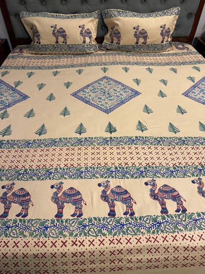 Raahi 🐪 – Hand Block Printed Double Bedsheet Set