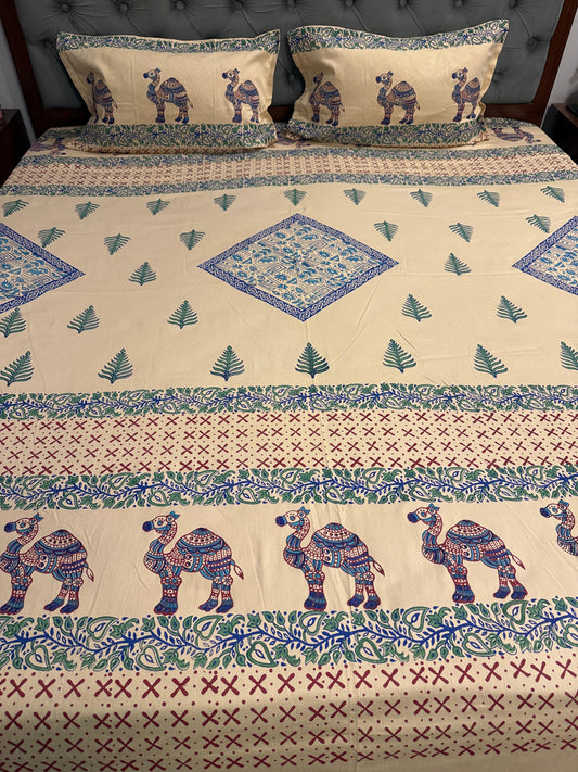 Raahi 🐪 – Hand Block Printed Double Bedsheet Set