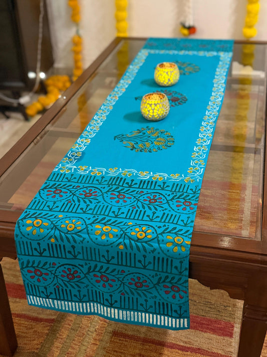 Rivaayat – Turquoise Blue Cotton Runner (14" × 73")