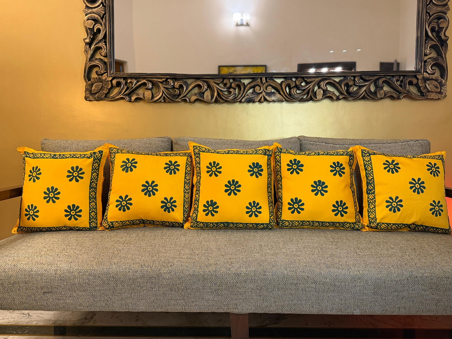 Kanphool  – Bright Yellow Cushion Covers (Set of 5)