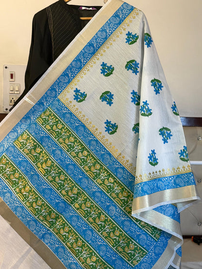 Hansphool – White Chanderi Silk Dupatta