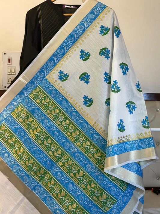 Hansphool – White Chanderi Silk Dupatta