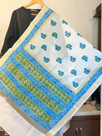 Hansphool – White Chanderi Silk Dupatta