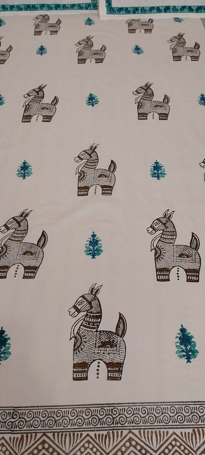 Bankura Horse – Hand Block Printed Diwan Bedsheet Set