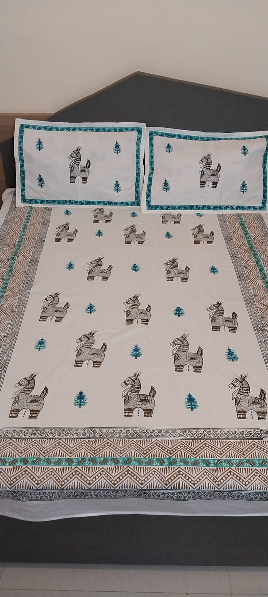 Bankura Horse – Hand Block Printed Diwan Bedsheet Set