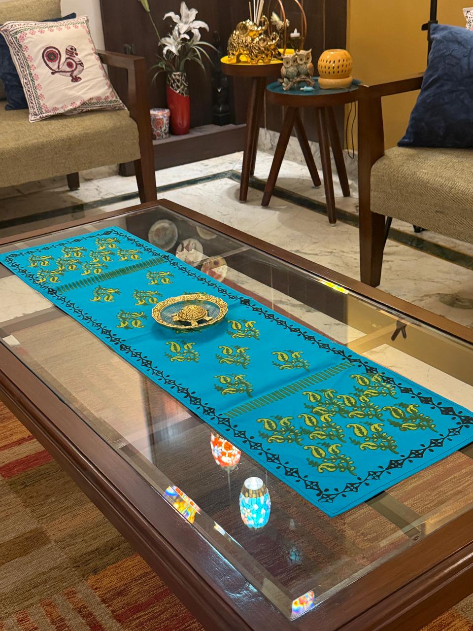 Noor – Hand Block Printed Multipurpose Blue Cotton Runner