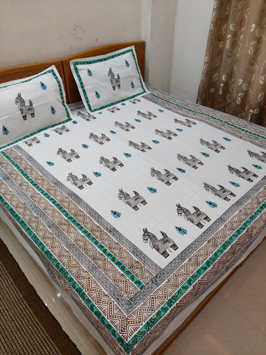 Bankura Horse – Hand Block Printed Double Bedsheet Set