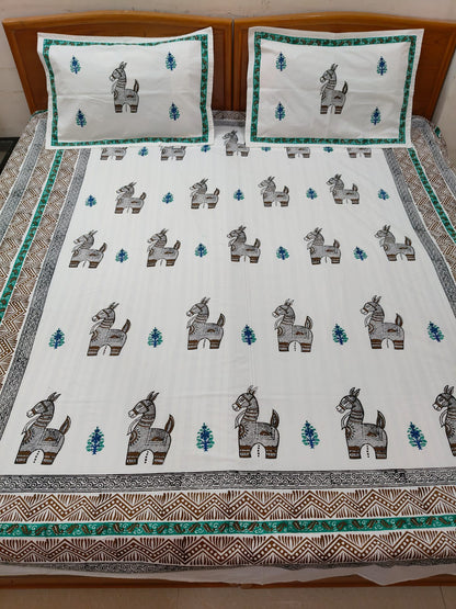 Bankura Horse – Hand Block Printed Double Bedsheet Set