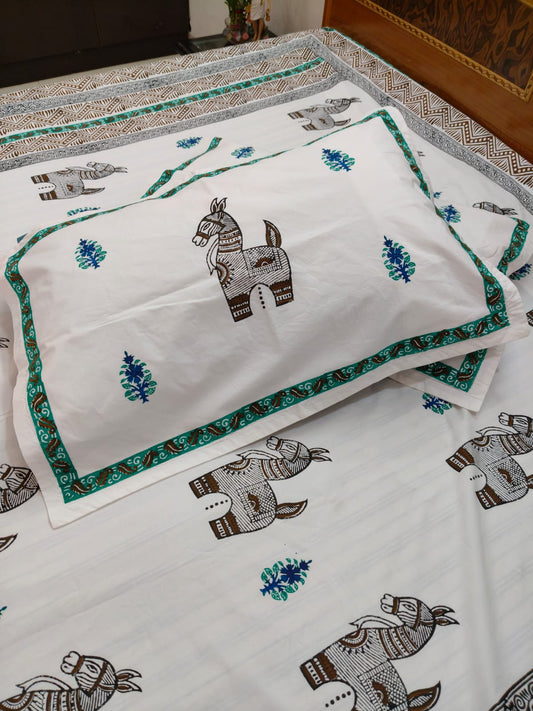 Bankura Horse – Hand Block Printed Double Bedsheet Set