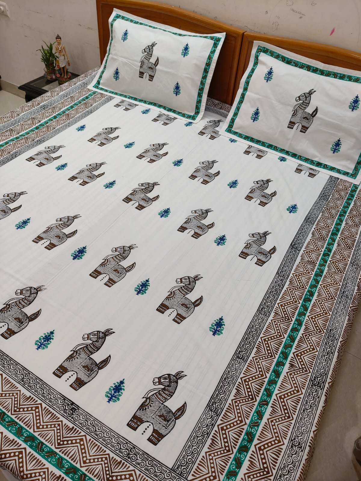 Bankura Horse – Hand Block Printed Double Bedsheet Set
