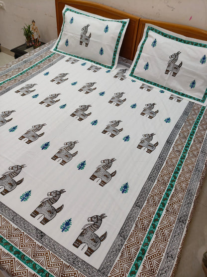 Bankura Horse – Hand Block Printed Double Bedsheet Set