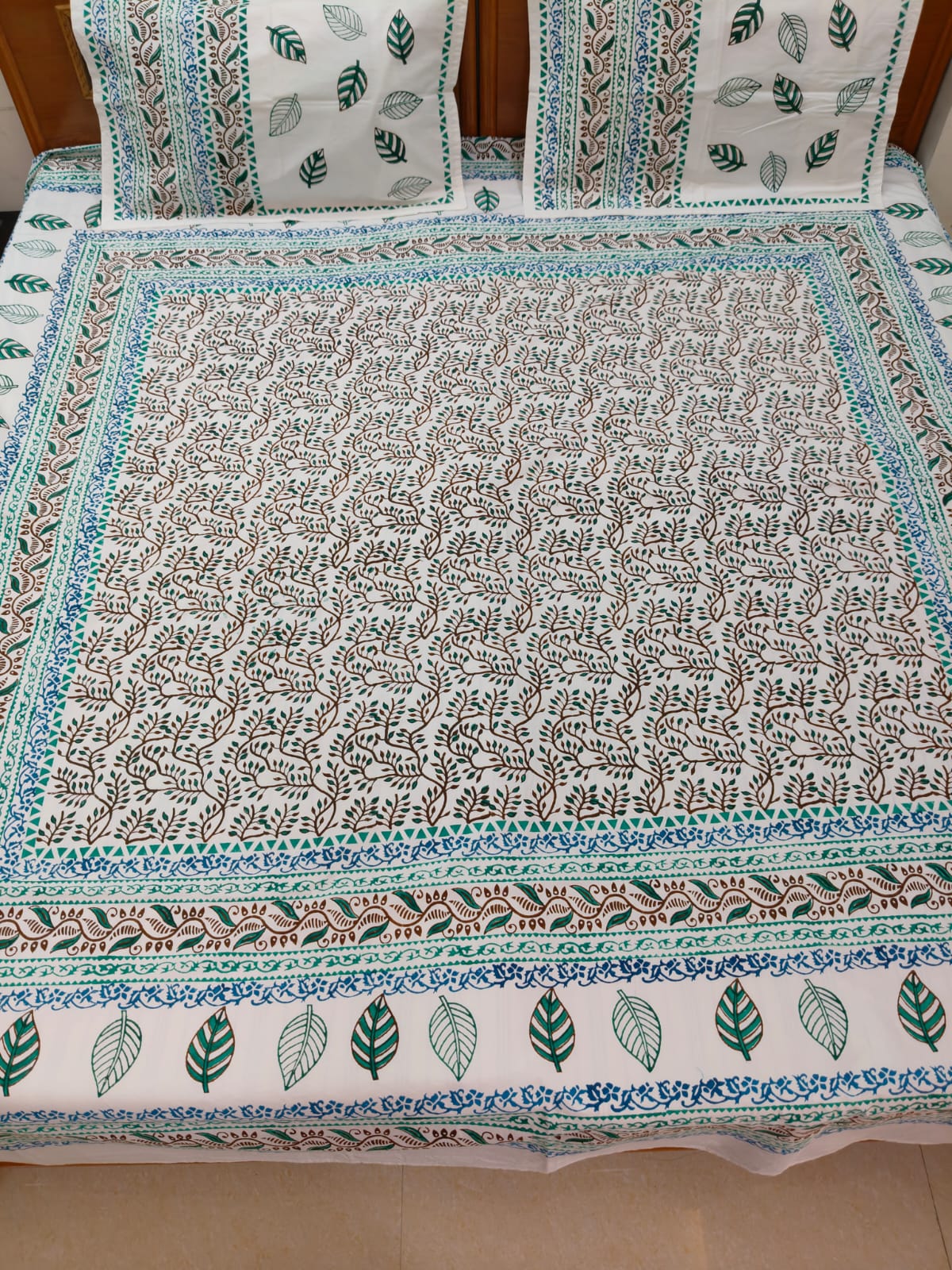Leaf Song – Hand Block Printed Double Bedsheet Set