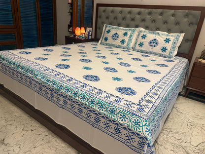 Jodhpur Blue – Hand Block Printed Double Bedsheet Set