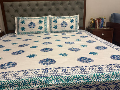 Jodhpur Blue – Hand Block Printed Double Bedsheet Set