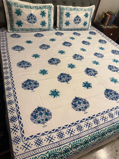 Jodhpur Blue – Hand Block Printed Double Bedsheet Set