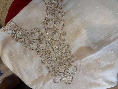 Jashn - Kurta Cloth with Dupatta in White Mul Chanderi with Pearl Mukesh Work