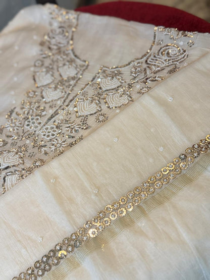 Jashn - Kurta Cloth with Dupatta in White Mul Chanderi with Pearl Mukesh Work
