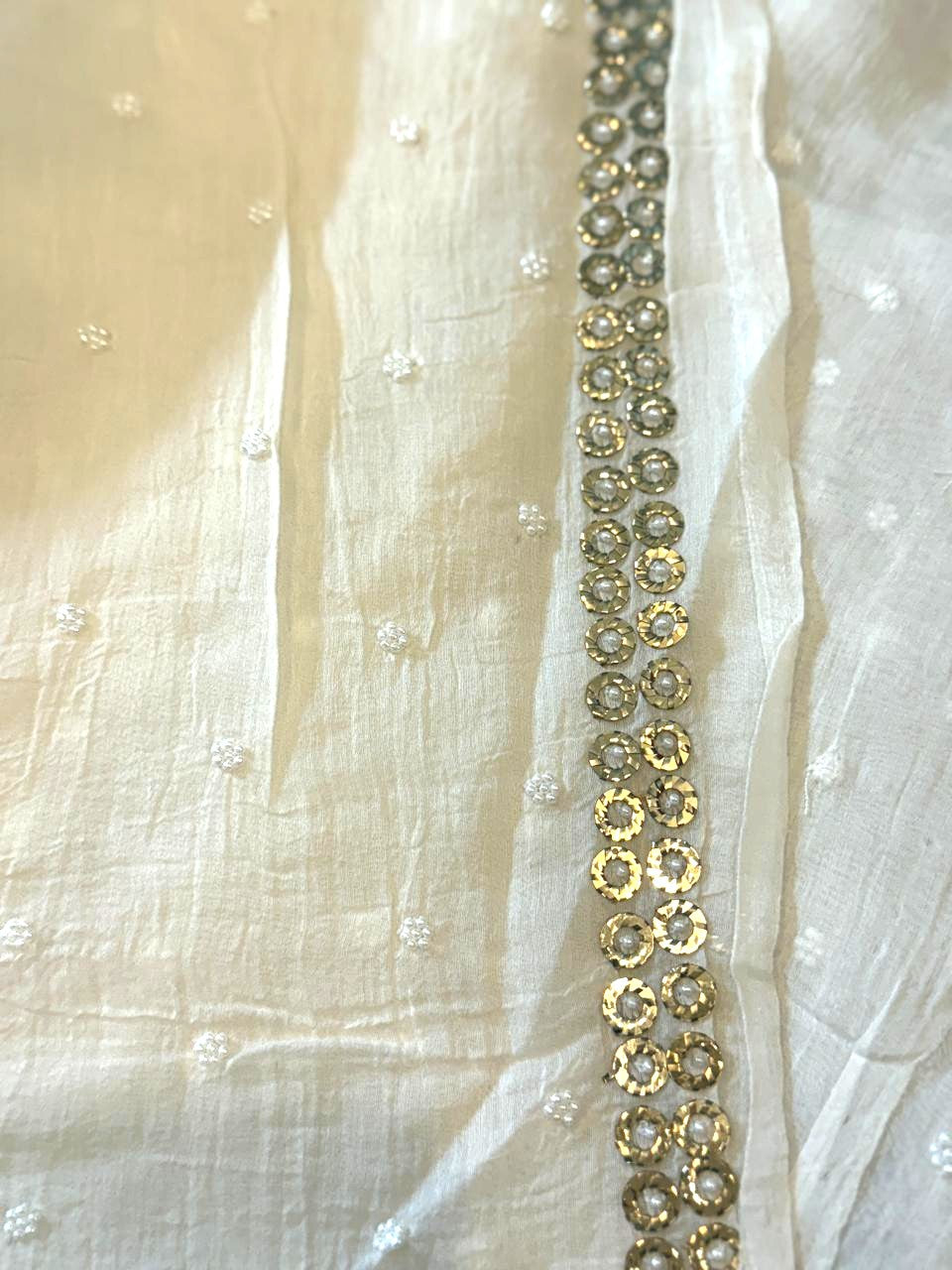 Jashn - Kurta Cloth with Dupatta in White Mul Chanderi with Pearl Mukesh Work